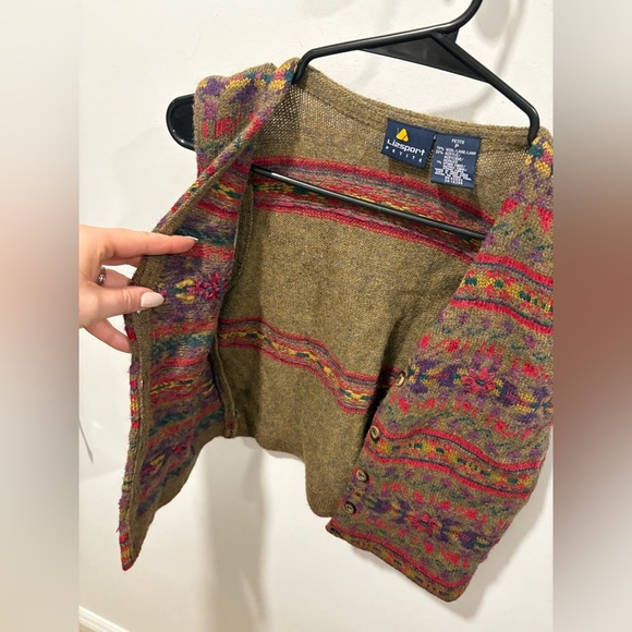 EUC-Vintage 1990s Lizsport Wool Blend Fair Isle Button-Up Sweater Vest - Picture 4 of 5